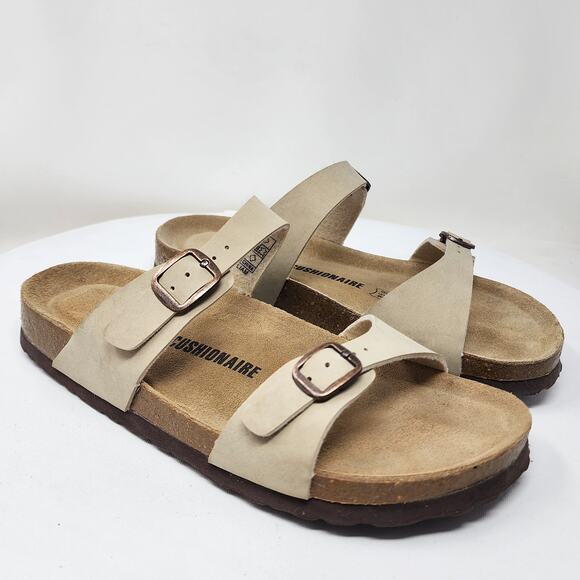CushionAire Shoes - CushionAire Liam Cork Footbed Slide Sandal Women 8 Taupe Leather Insole Buckles